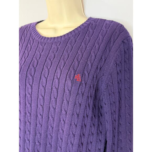 Lauren Ralph Lauren Cotton Cable Knit Sweater Purple Women's L Embroidered Logo - Picture 3 of 9